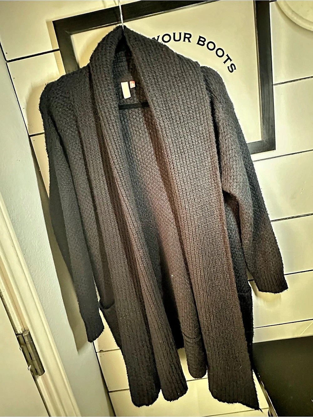 PILCRO Black Knit Open Front Cardigan